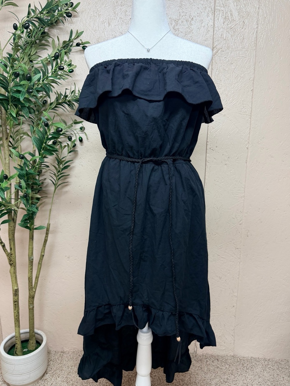 No Boundaries Black Strapless Ruffle High-Low Dress